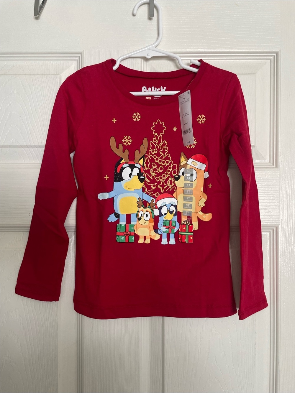 NWT Bluey Christmas Holiday 5T Red Kids' Long-Sleeve Holiday Character Tee